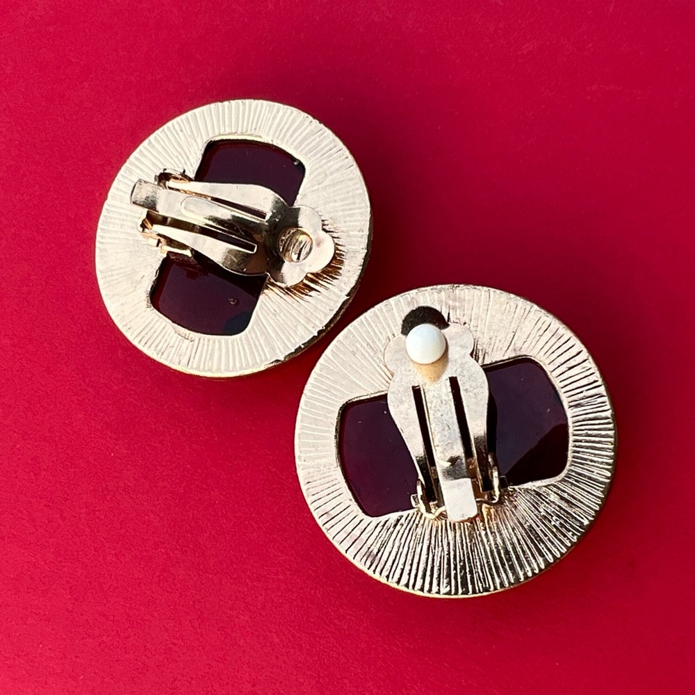 Vintage Garnet Cabochon Clip Earrings er1 - Picture 5 of 9